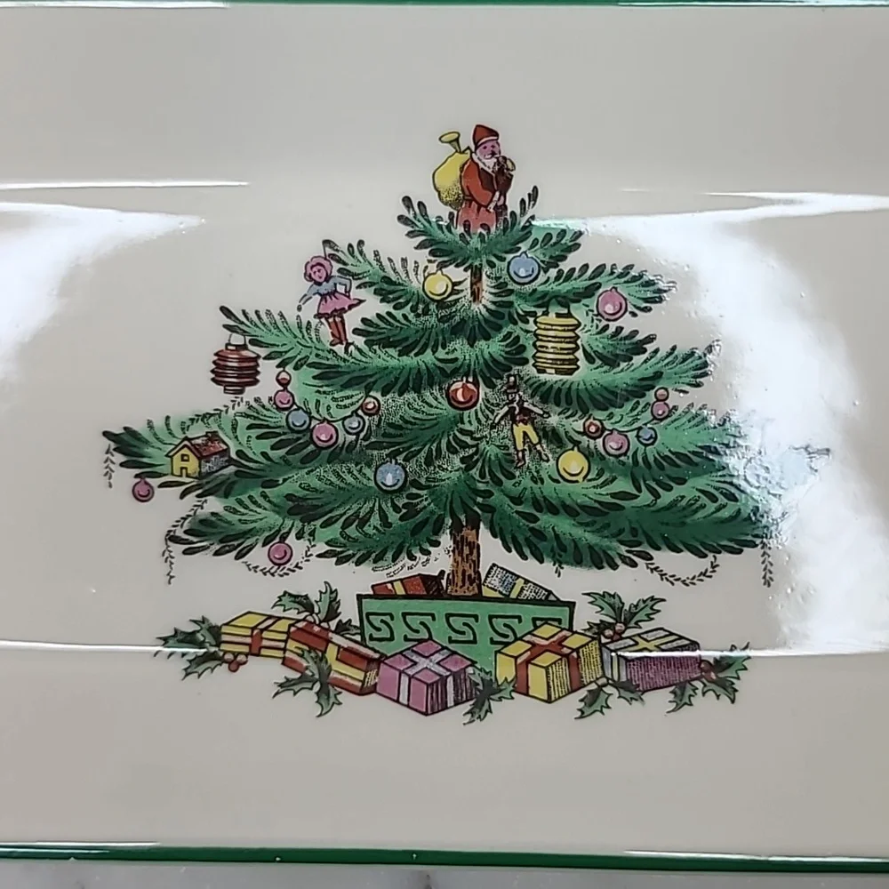 Spode Christmas Tree Vintage Collectible Ceramic Rectangle Cracker Serving Tray